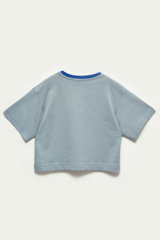 Mavi Oversize Gülümseme Tişörtü