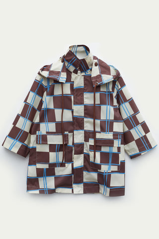 Kahve Dama Desen Yağmurluk