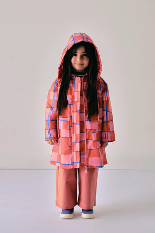 Pembe Dama Desen Yağmurluk