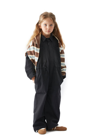 Siyah Gabardin Oversize Tulum