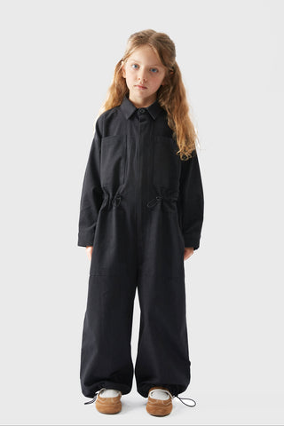 Siyah Gabardin Oversize Tulum