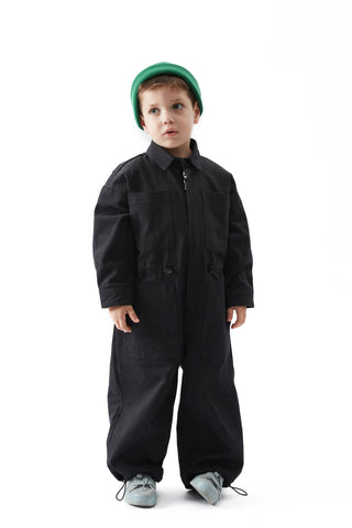 Siyah Gabardin Oversize Tulum