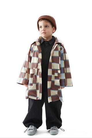 Kahve Dama Desen Yağmurluk