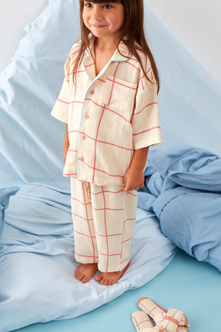 Pembe Kareli Müslin Pijama Takımı