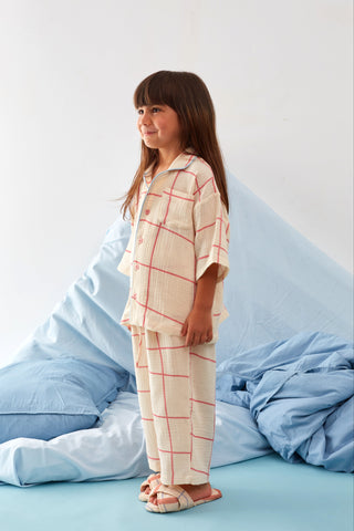 Pembe Kareli Müslin Pijama Takımı