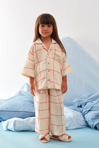 Pembe Kareli Müslin Pijama Takımı