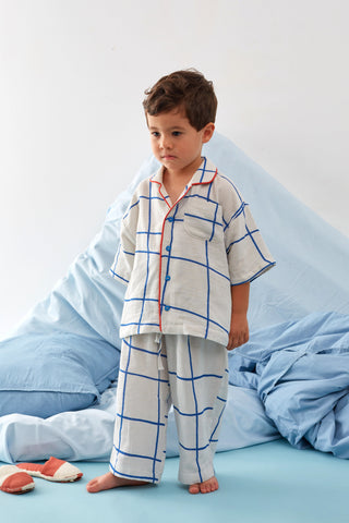 Mavi Kareli Müslin Pijama Takımı