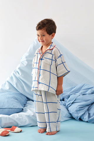 Mavi Kareli Müslin Pijama Takımı