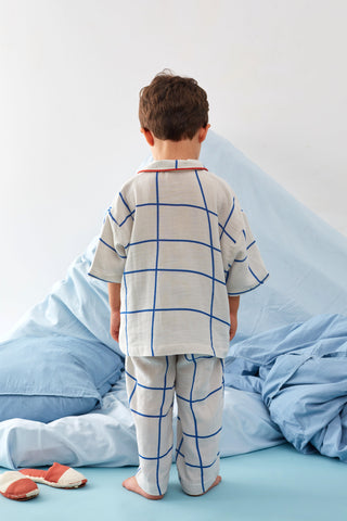 Mavi Kareli Müslin Pijama Takımı